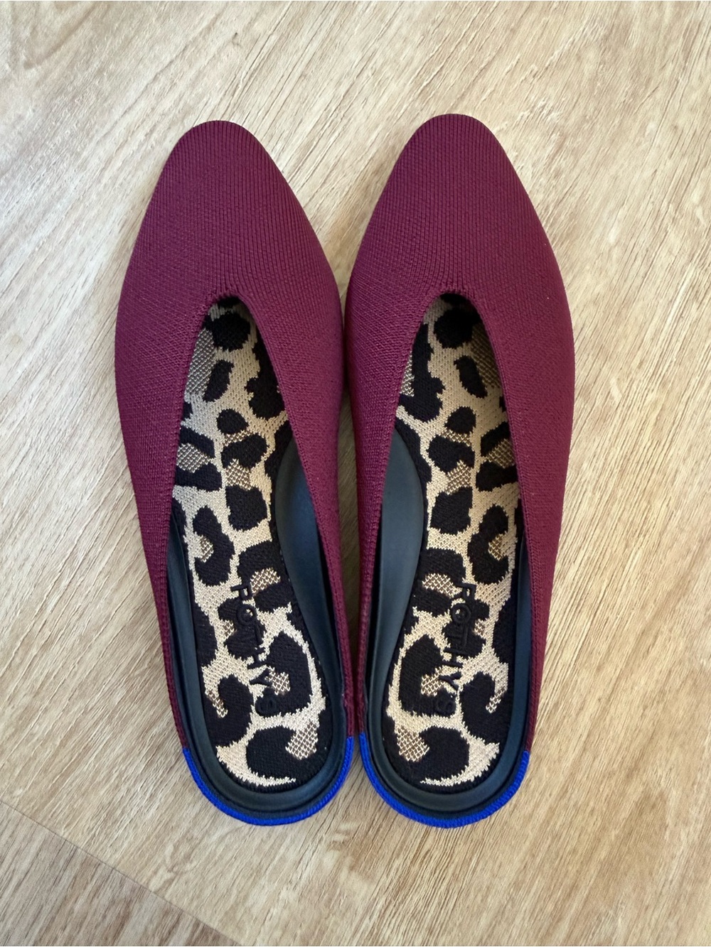 Rothy's Wine Knit Flats with Leopard Insole
